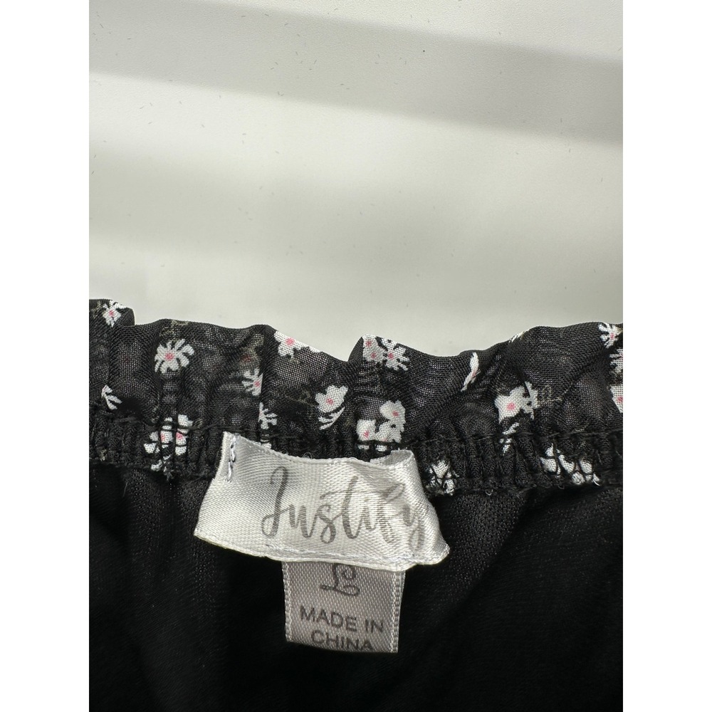 Black Floral Cottagecore Mini Dress Sz L Ruffle Peasant‎ Feminine Boho Picnic - Picture 6 of 7